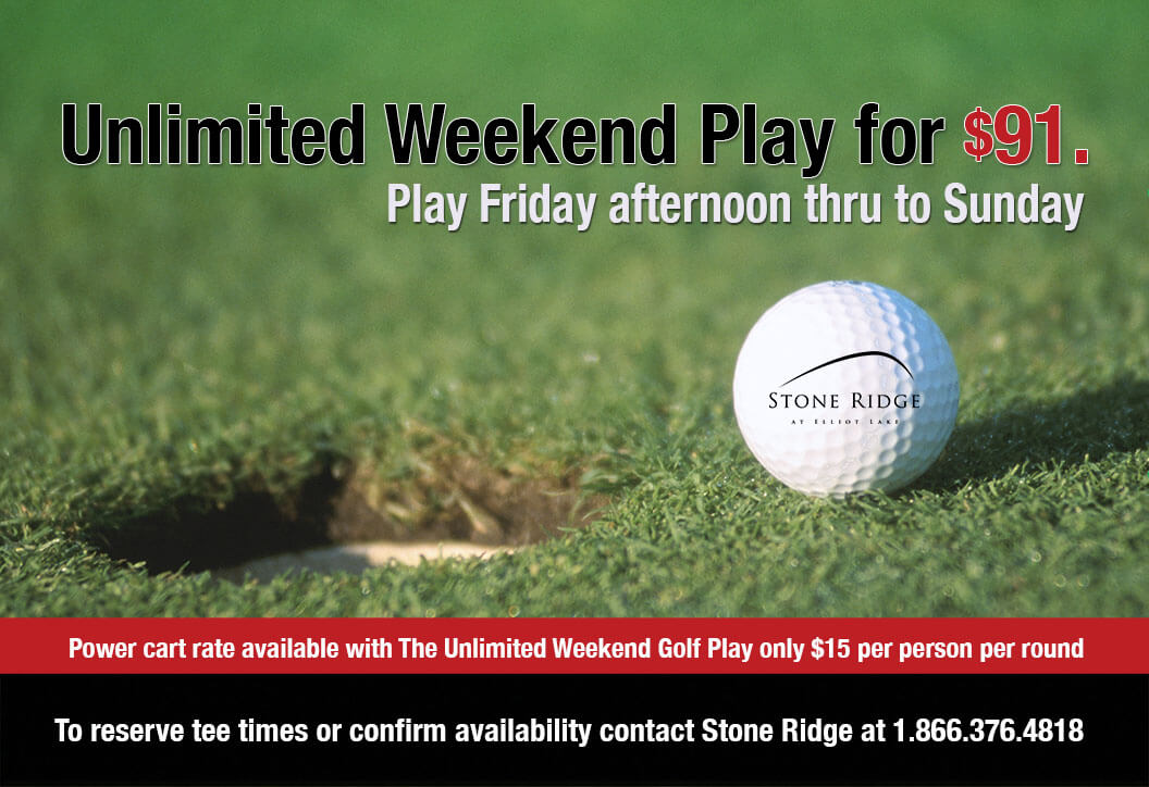 Unlimited Weekend Play $91 golf ball sitting beside hole